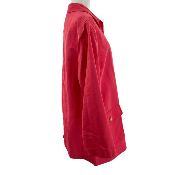 J. Crew Coral Nylon Button Front Flap Pockets Boxy Rain Jacket Women Sz L - Picture 2 of 9